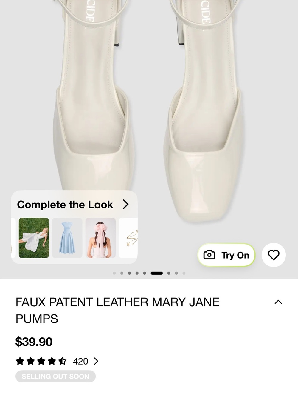 Cider Cream Faux Patent Mary Jane Pumps with Square Toe